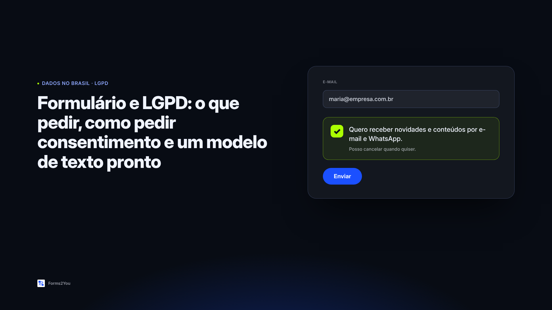 Formulário com caixa de consentimento conforme a LGPD
